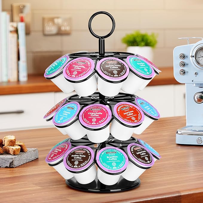 Coffee Pod Holder, Coffee Pod Carousel Holder Organizer(27 Pods, Kitchen Detachable Organizer for Countertop, Spins 360-Degrees Carousel