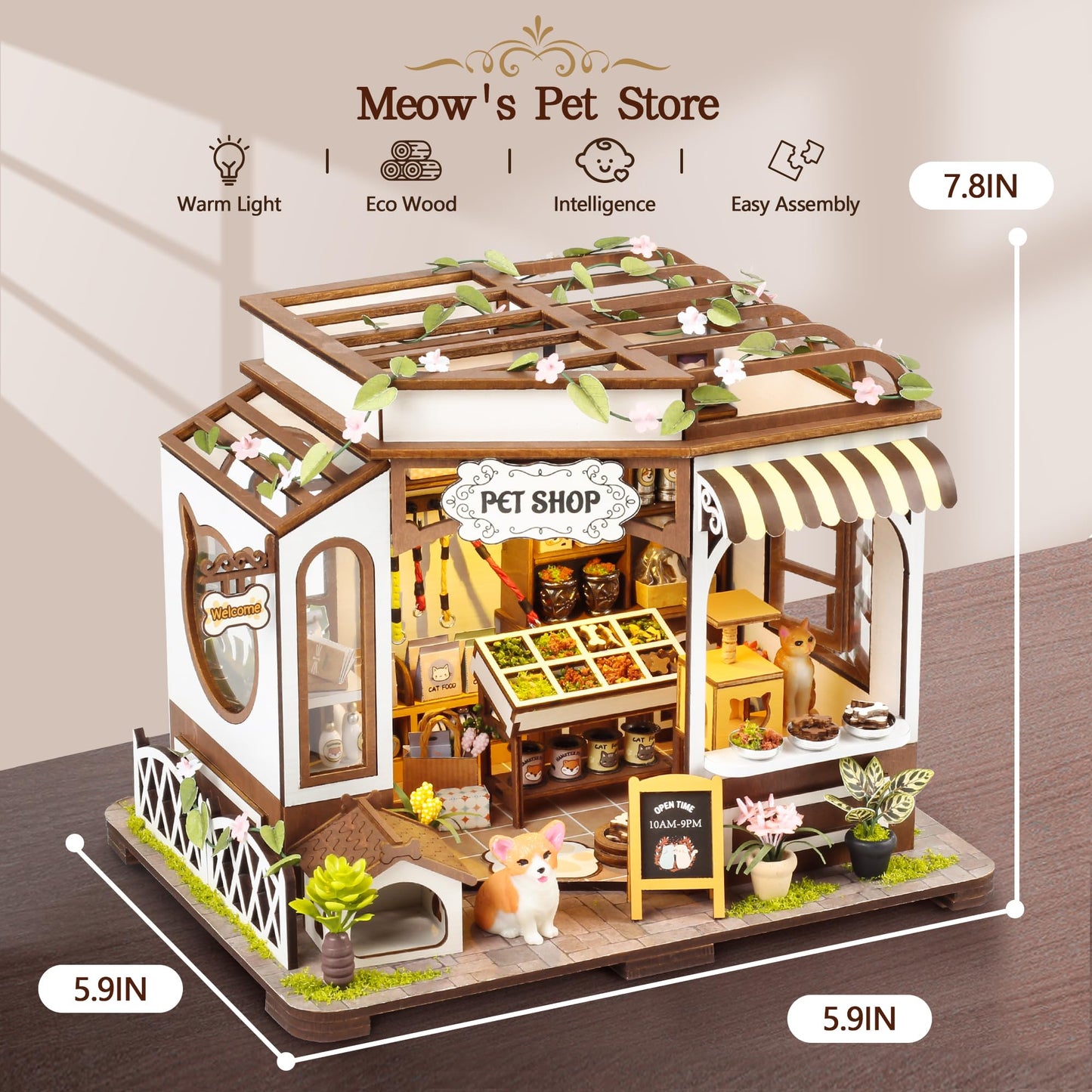 DIY Miniature House Kit- Miniature House Kit Adults Pet Shop Tiny House Kit Tiny Home Kit Birthday Gifts 3D Wooden Puzzle Home Decoration, Book Nook Kit for Adults Dollhouse Booknook