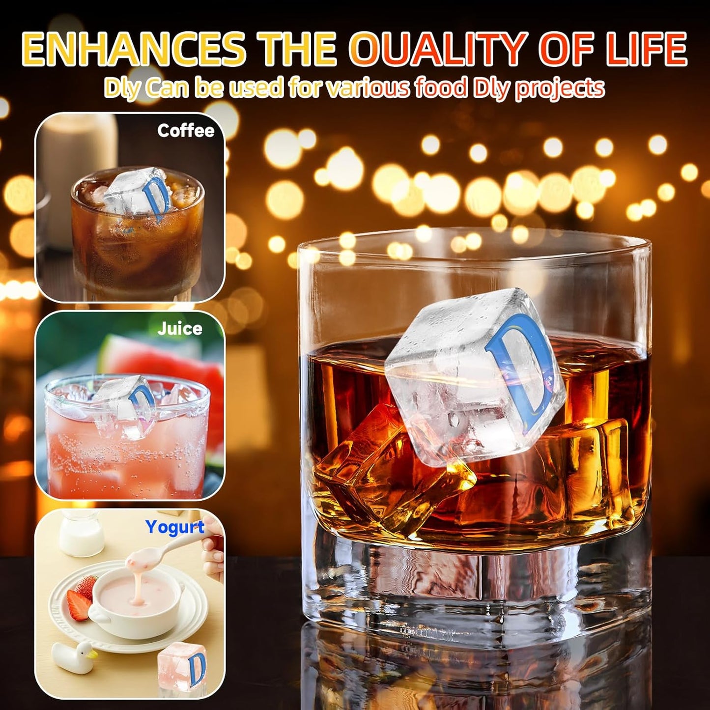 6 Pcs 2" Letter Silicone Personalized Ice Cube Mold,Personalized Ice Mold with 2mm Depth,Create Unique Whiskey Ice Cubes in Style with our Customizable Ice Mold (Letter F)