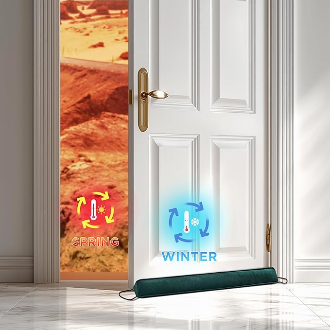 Sunolga Door Draft Stopper Blocks Hot and Cold Air with Removable Washable Cover for Bottom of Door, All-Season Seal for Noise, Wind, Door Sweep for Gaps Up to 3", Home Essentials, 38", Dark Green