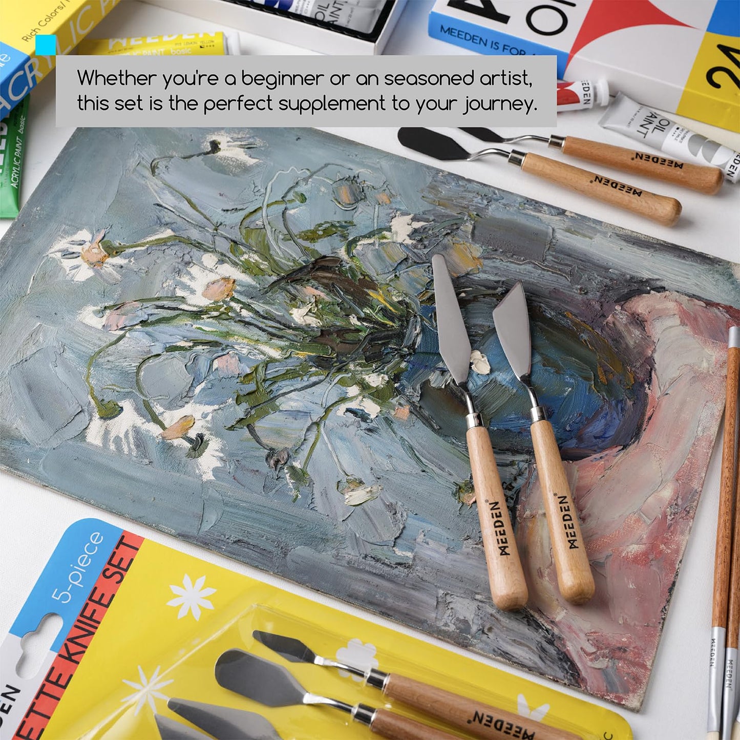 MEEDEN 5Pcs Palette Knife Set: Stainless Steel Painting Knives with Wood Handle - Pallet Knife Set for Oil Canvas Acrylic Painting Color Mixing