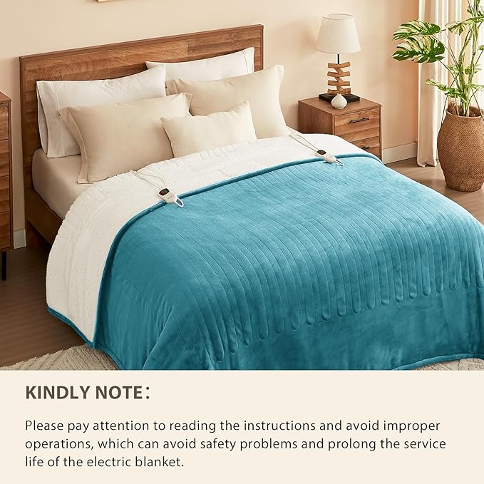 Homemate Electric Heated Blanket Queen - 84"x90" Heating Bed Blankets Throw with 10 Heating Levels 8 Hours Auto Off Fast Heating Over-Heated Protection Ultra Soft Warm Flannel ETL Certified