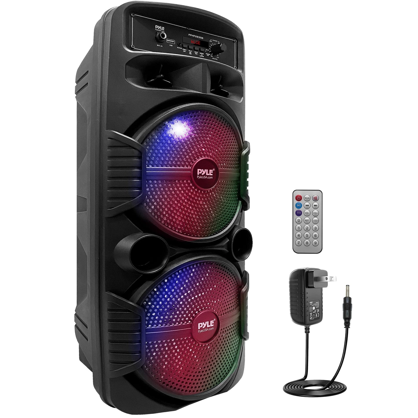 Pyle Portable Bluetooth PA Speaker System - 600W Rechargeable Outdoor Bluetooth Speaker Portable PA System w/ Dual 8 Subwoofe