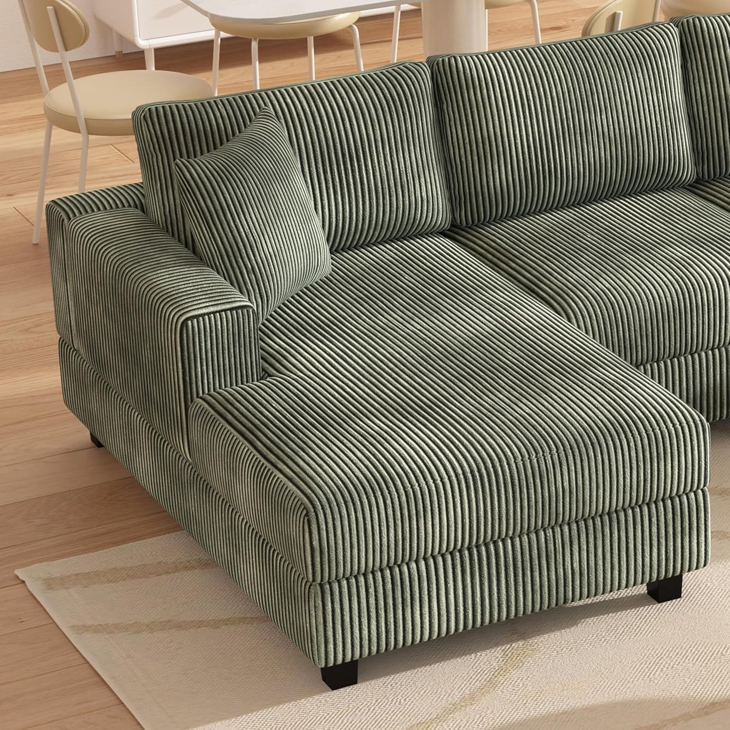 Oversized Symmetrical U Shaped Modular Sectional Sofa with Double Chaise Lounge , Reversible Corduroy Upholstered Sofa Extra Wide Deep Seat Sleeper Sofas Couches w/ 2 Pillows for Living Room Apartment