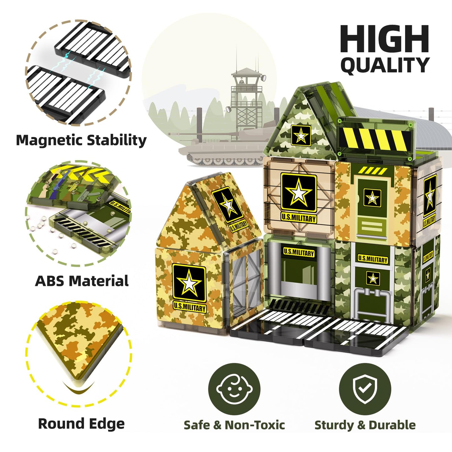GobiDex Magnetic Tiles Army Toys, Military Magnetic Building Blocks for Kids 3-5 4-8 Girls Boys Toys Age 4-6 6-8, STEM Sensory Army Men Toddler Birthday Gifts for 3+ Year Old Kids Toy