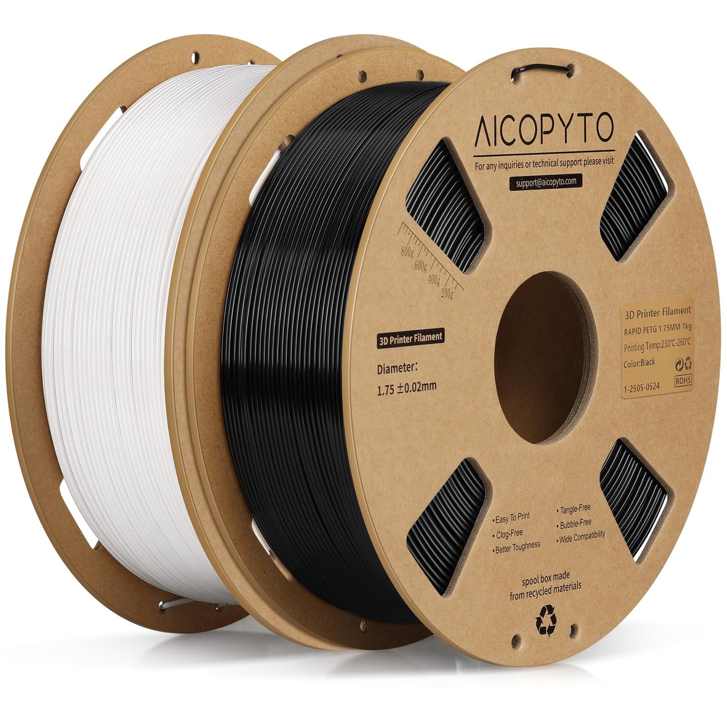AICOPYTO Rapid PETG Filament 2KG Black&White,High Speed 30-600mm/s 3D Printer Filament PETG 1.75mm Dimensional Accuracy +/- 0.02