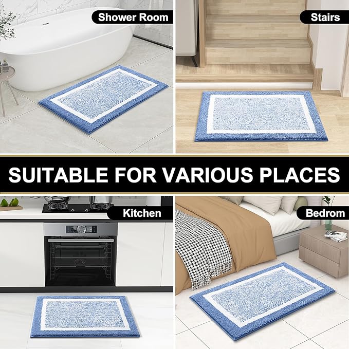 OLANLY Bathroom Rugs 30x20, Extra Soft and Absorbent Microfiber Bath Mat, Non-Slip, Machine Washable, Quick Dry Shaggy Bath Carpet, Suitable for Bathroom Floor, Tub, Shower (Medium, Blue)