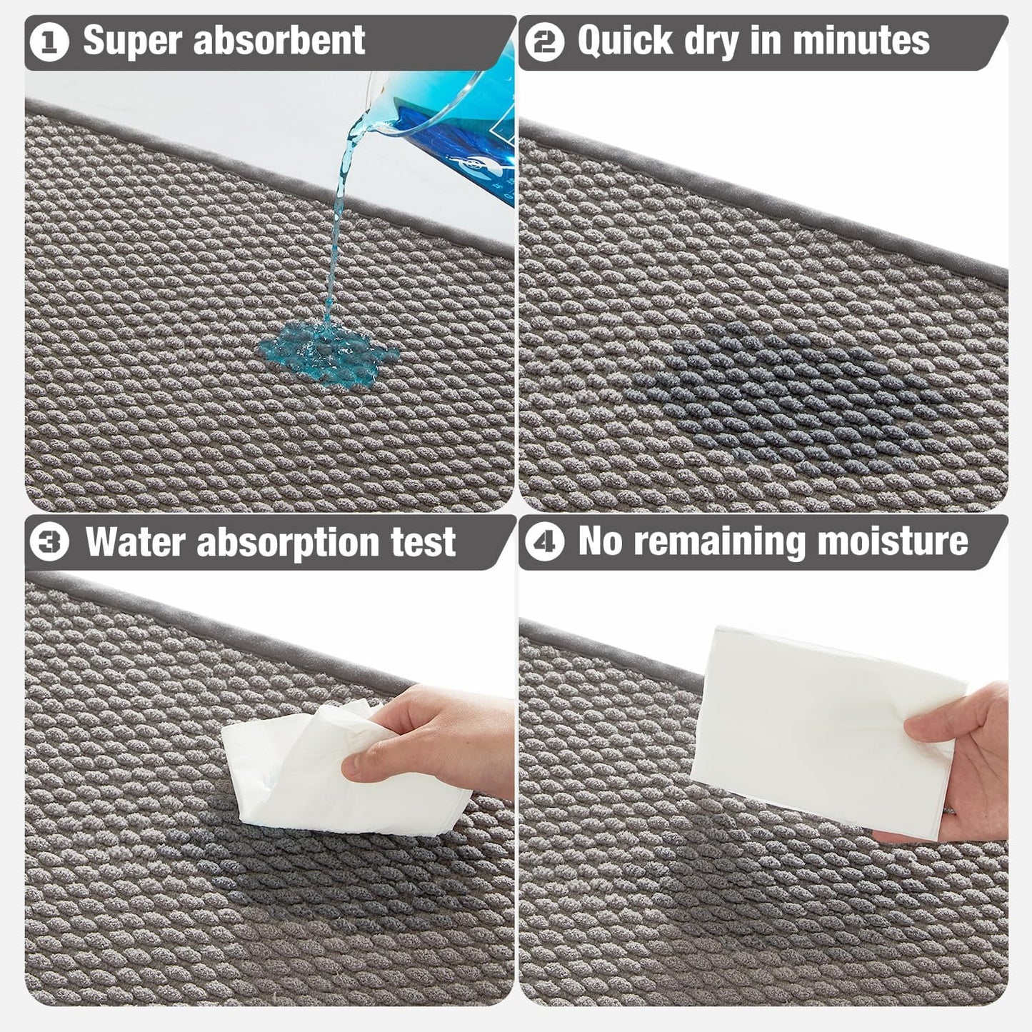 Bathroom Runner Rug, Long Bath Mat Washable Thin Quick Dry Low Pile Bathroom Runner Rugs Non Slip, Light Grey 24"x70"