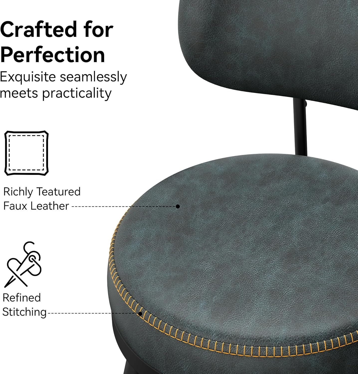Counter Height Bar Stools, 26" H Swivel Barstools Set of 8, Faux Leather Kitchen Counter Stools with Back and Stylish Stitching, Metal Frame, Pub, Home Bar, Balck Green