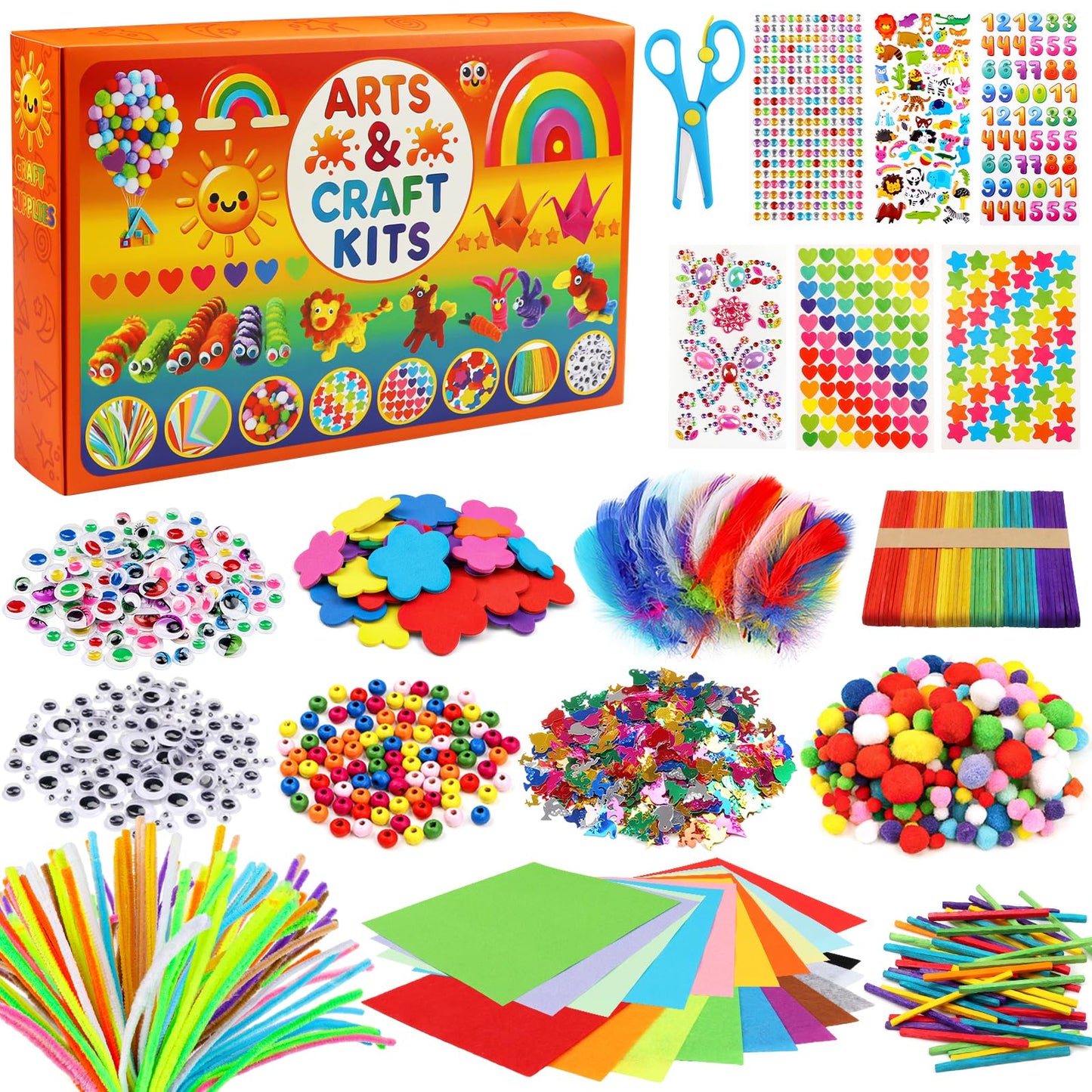 DOITEM Pipe Cleaners Craft Supplies, 1800Pcs Arts and Crafts Supplies DIY School Craft Project Including Pipe Cleaner Pom Poms Craft Kits for Kids Over 8 Years Old