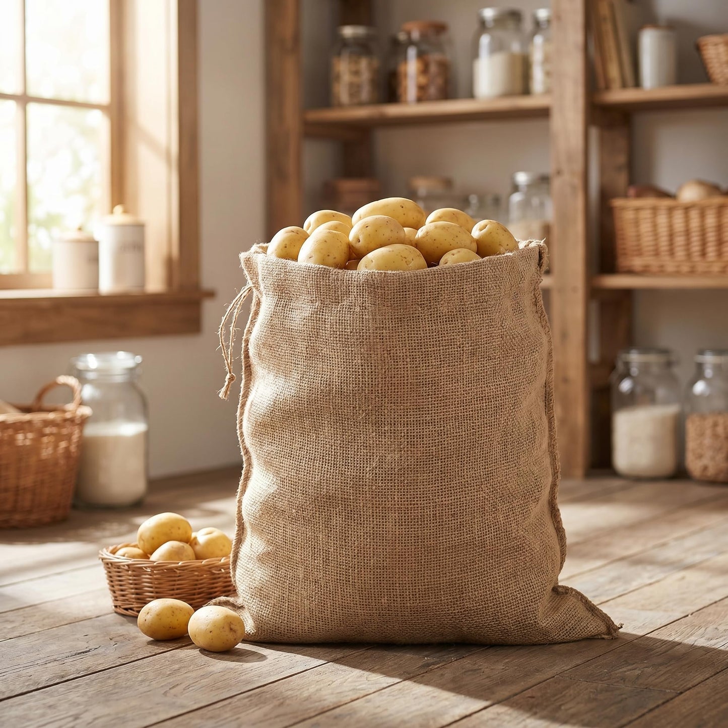 Bekith 6 Pack Burlap Bags with Drawstring, 18" x 24" Natural Jute Potato Sacks, Reusable Root Vegetable Storage Bags, Strong Race Bags for Kids, Perfect Birthday Party Game