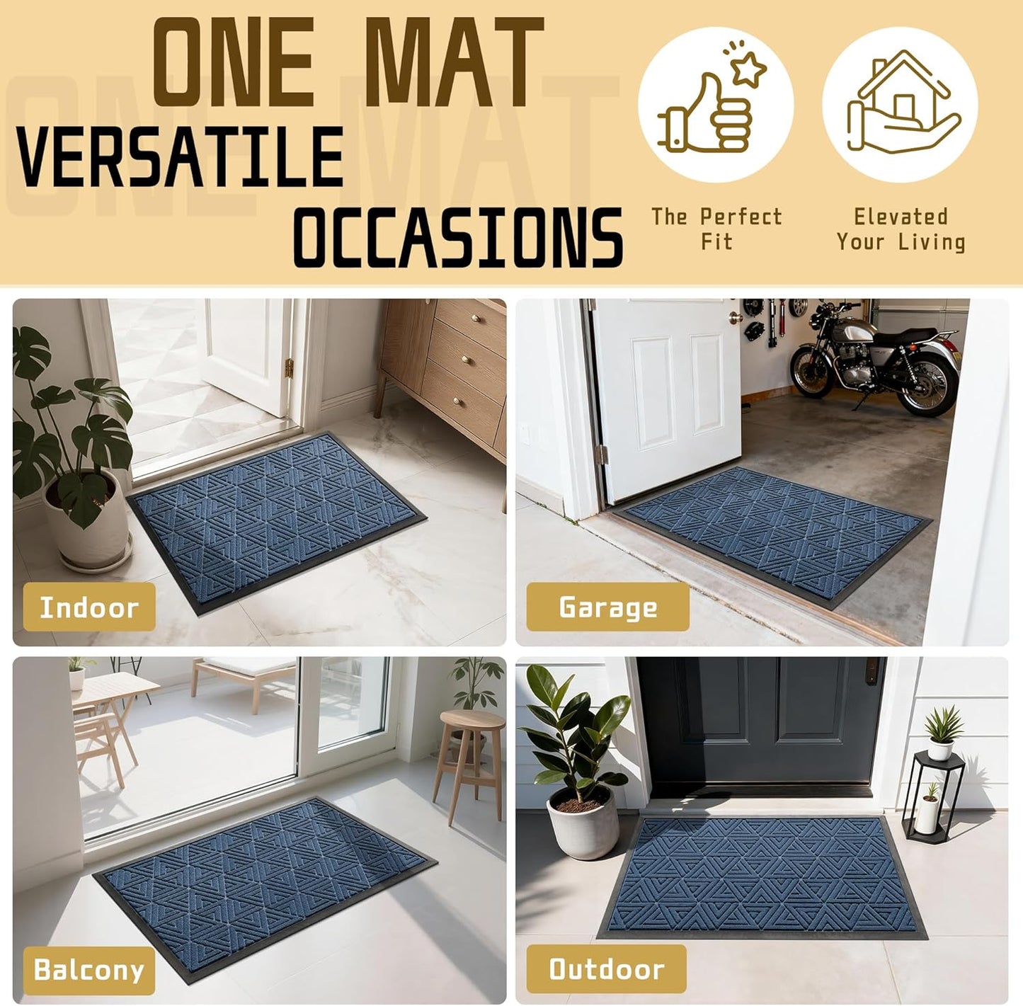 Yimobra Large Door Mat 47x32, All-Weather Waterproof Non-Slip Welcome Matt Outdoor, Heavy Duty Non Slip Doormat for Entryway for Patio and Garage Indoor, Easy Clean, Blue