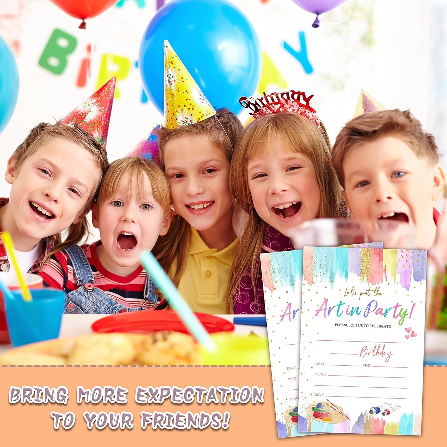 Art Birthday Party Invitations, 20-Count Painting Birthday Party Invites With Envelopes-HBYQK-B56