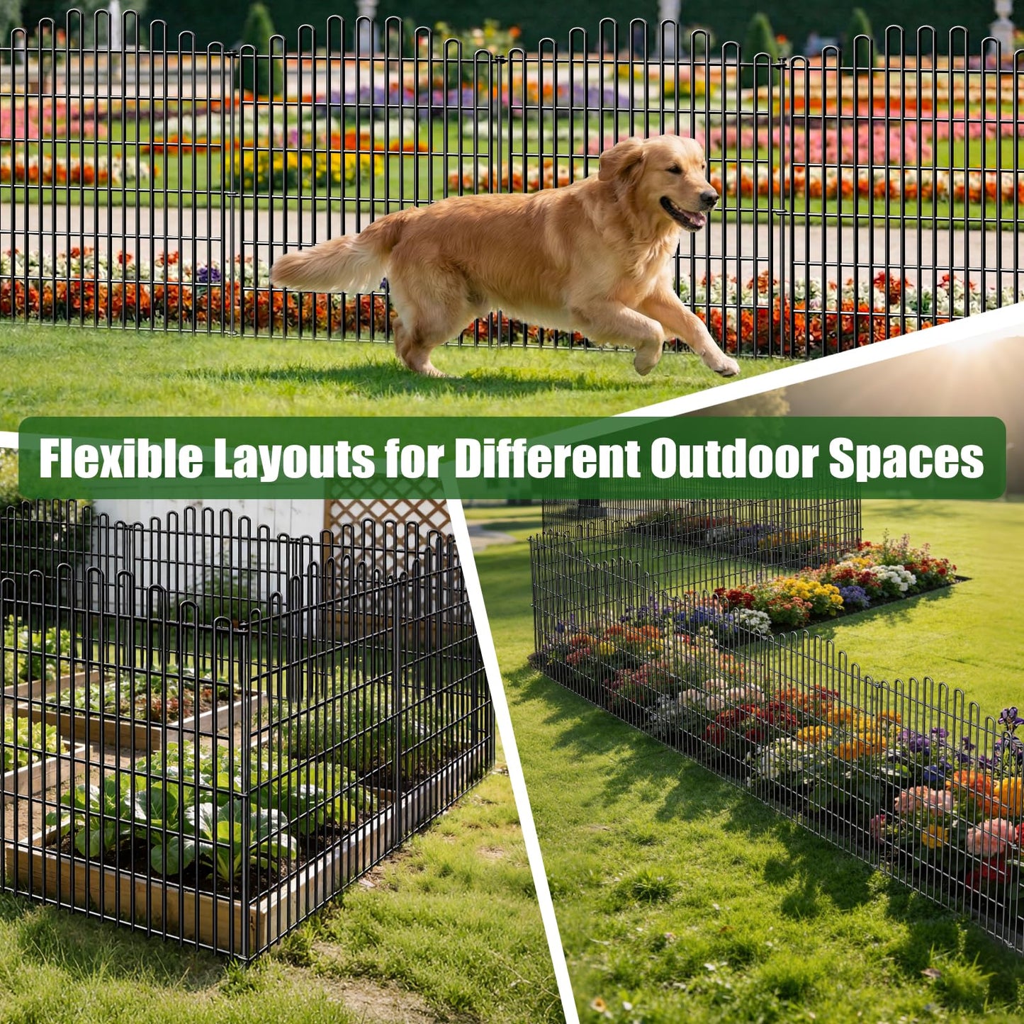 10 Panels No Dig Decorative Garden Fence, 33in H x 23.6ft L Animal Barrier Fencing, Rustproof Dog Fence Outdoor for Yard, Metal Wire Panel Border, Classic Arched-Top Panels for Patio, Flower Bed