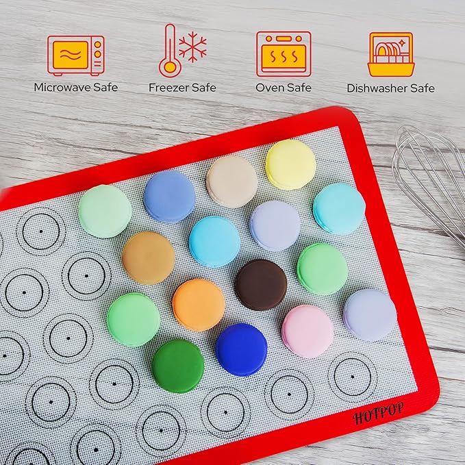 HOTPOP | Reusable Macaron Cookie Sheet, Non Stick Baking Mats, 0.75mm (2 Half Sheets, 2 Quarter Sheets), Set of 4