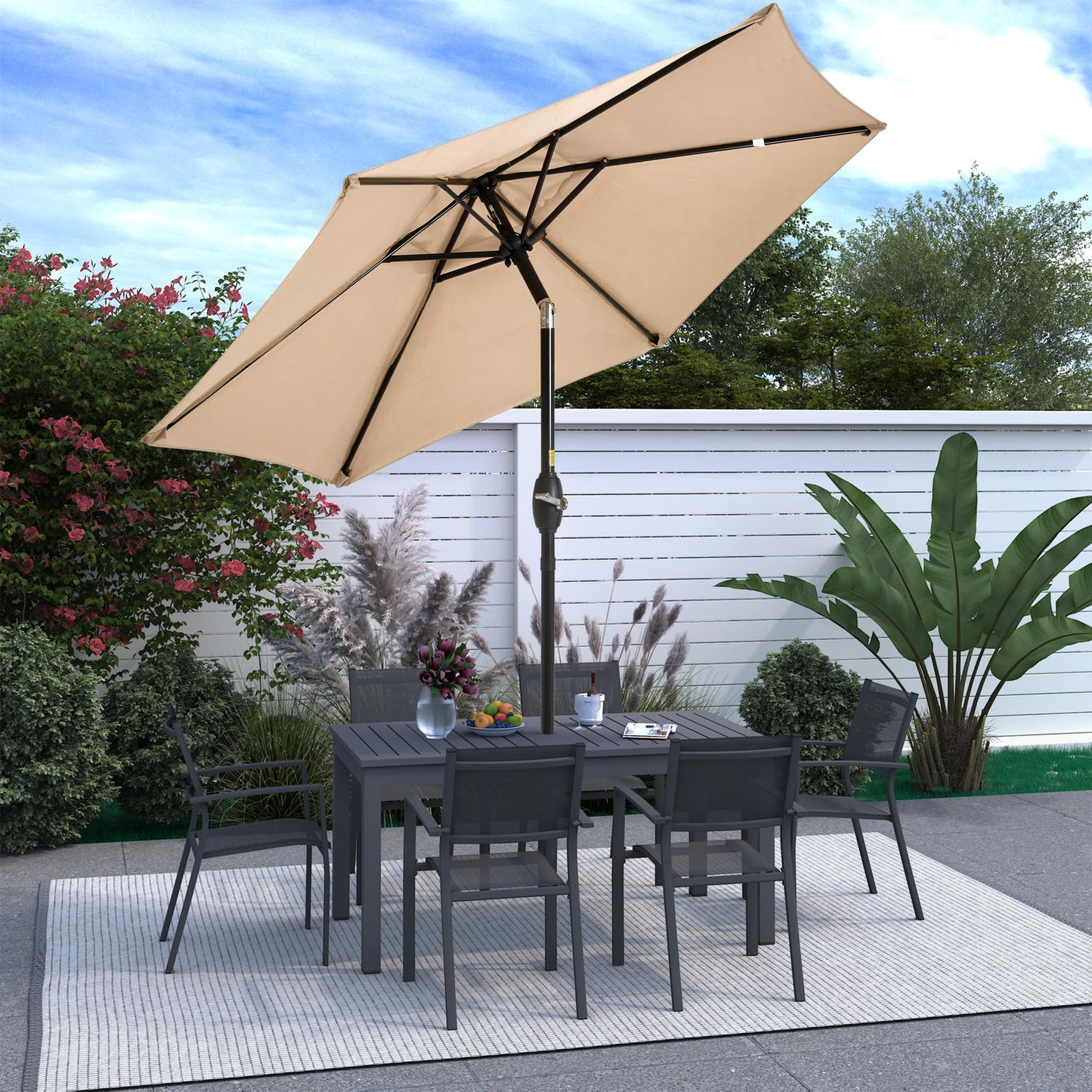 Wisteria Lane Outdoor Patio Umbrella, Market Umbrella, Large Outdoor Umbrella, Metal Pole Umbrella with Push Button Tilt and Crank, Polyester Canopy, Beige
