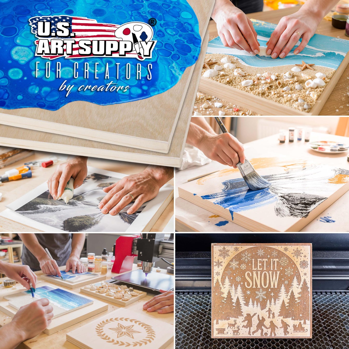 U.S. Art Supply 48" x 48" Unfinished Cradled Wood Panels for Painting, Gallery 1-1/2" Deep (2 Pack) - Artist Depth Wooden Wall Canvases - Mixed-Media Craft, Acrylic, Oil, Encaustic, Paint Pouring