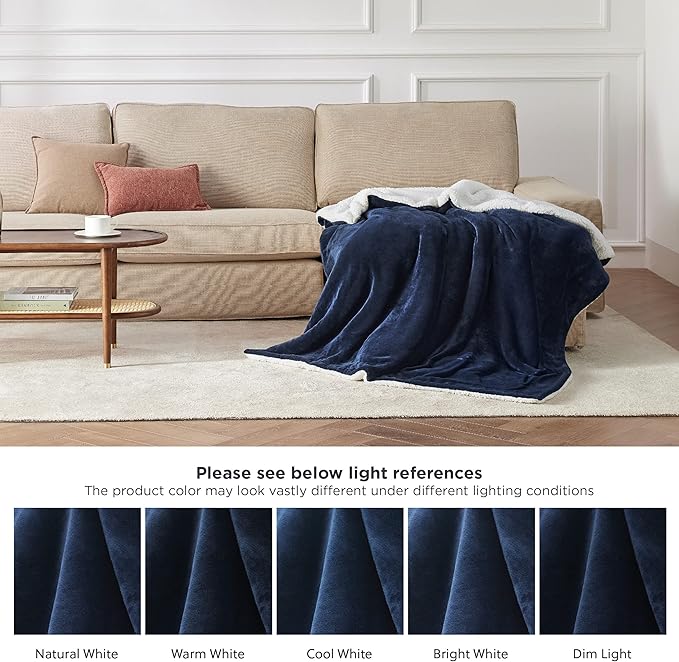 Bedsure GentleSoft Sherpa Fleece Throw Blanket Twin Size for Couch - Thick and Warm Throw for Women and Men, Soft Fuzzy Plush Twin Blanket for Winter, Non-Heated, Navy, 60x80 Inches