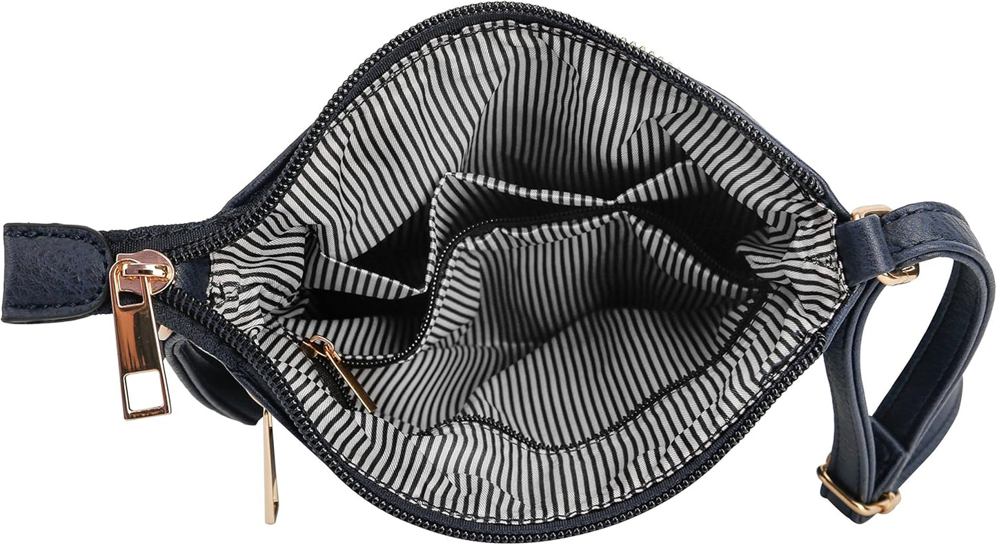 DELUXITY | Crossbody Purse Bag | Functional Multi Pocket Double Zipper Purse | Adjustable Strap | Medium Size Purse | Navy