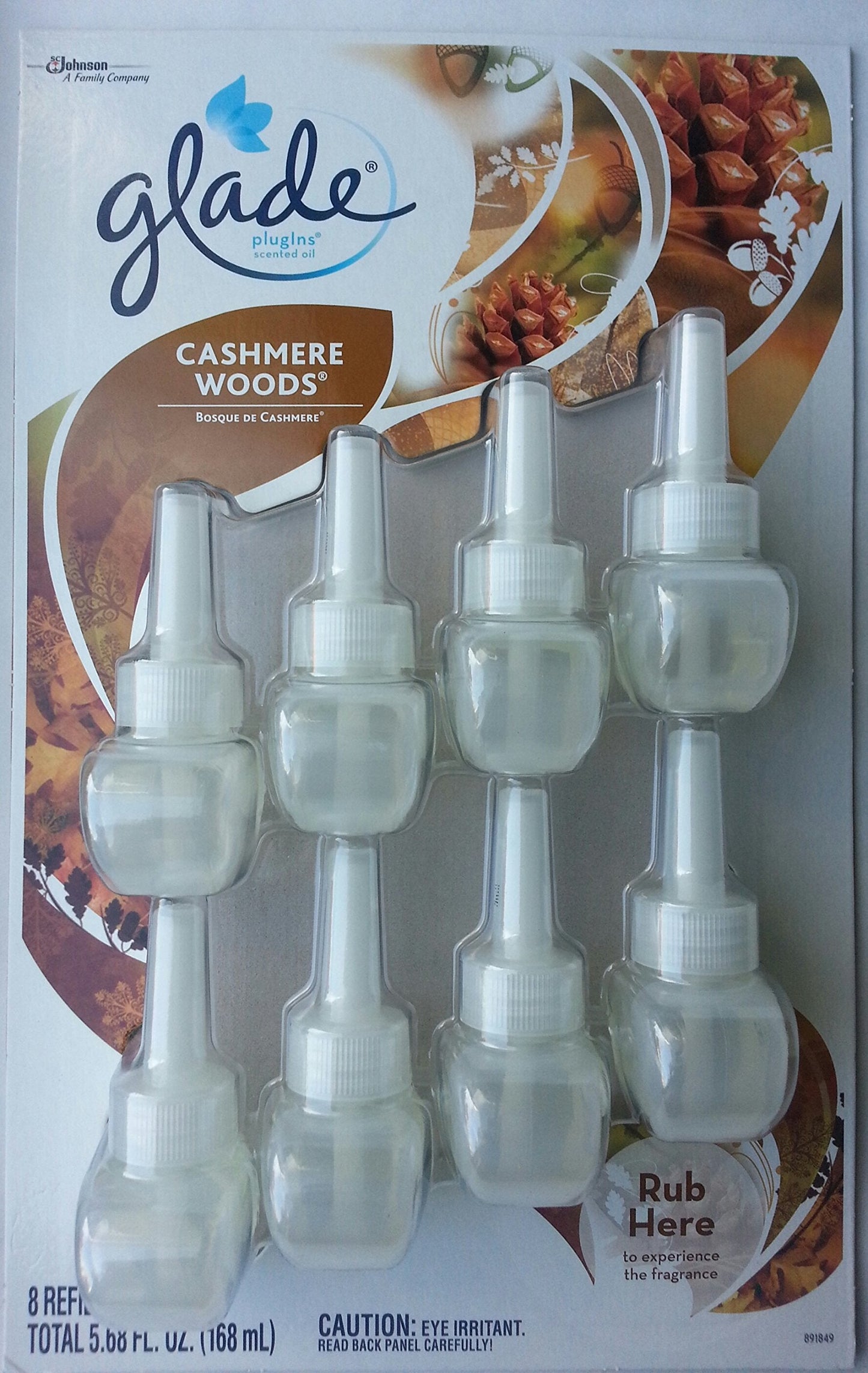 Glade Plugins Scented Oil ~ Cashmere Woods 8 Pack Scented Oil Fragrance Refills