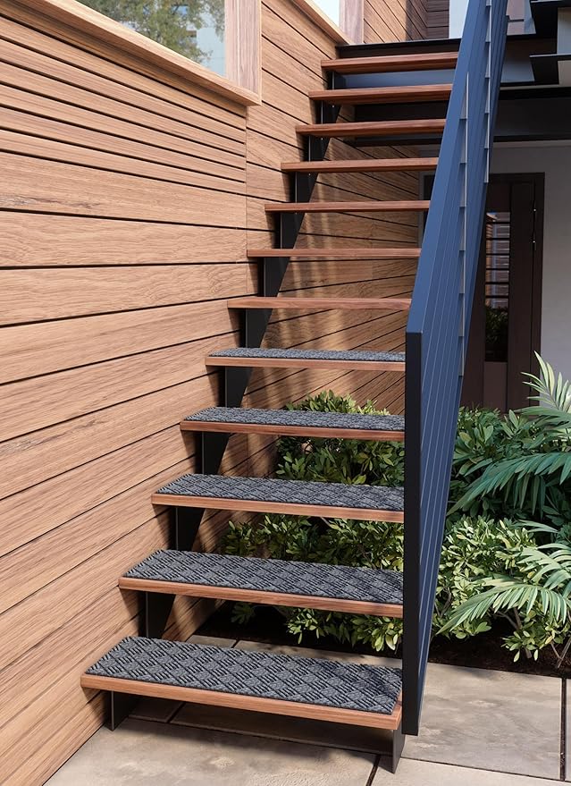Outdoor Stair Treads Non-Slip 42”x10” (6-Pack) – Carpet Treads with Rubber Backing Diamond Grey