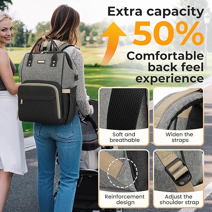 Vacuum Compression Diaper Bag, Expandable Waterproof Baby Travel Backpack with Insulated Pockets, Wet-Dry Separation, and Detachable Airtight Bag (Vacuum Pump Included)
