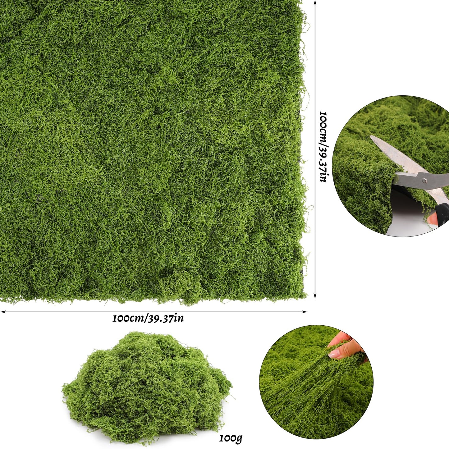 Ovveroche Fake Moss for Crafts 39" x 39" Faux Moss Mat with Base Fabric for Plants and 3.5 oz/ 100g Decorative Artificial Moss Green Faux Grass for Planters Crafts DIY Fairy Garden(Light Green)