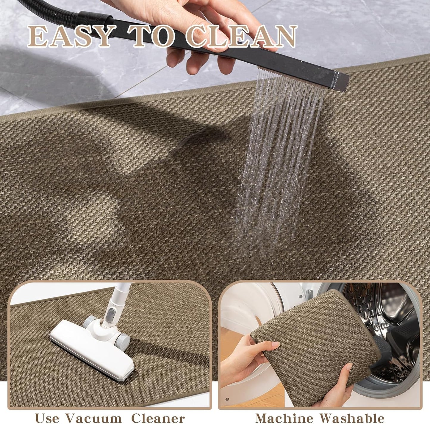 chakme Bathroom Rugs 47x17, Ultra Thin Non Slip Bath Mat Runner Quick Dry Absorbent Bath Mat for Bathroom Floor, (Dark Beige, 47"x17")