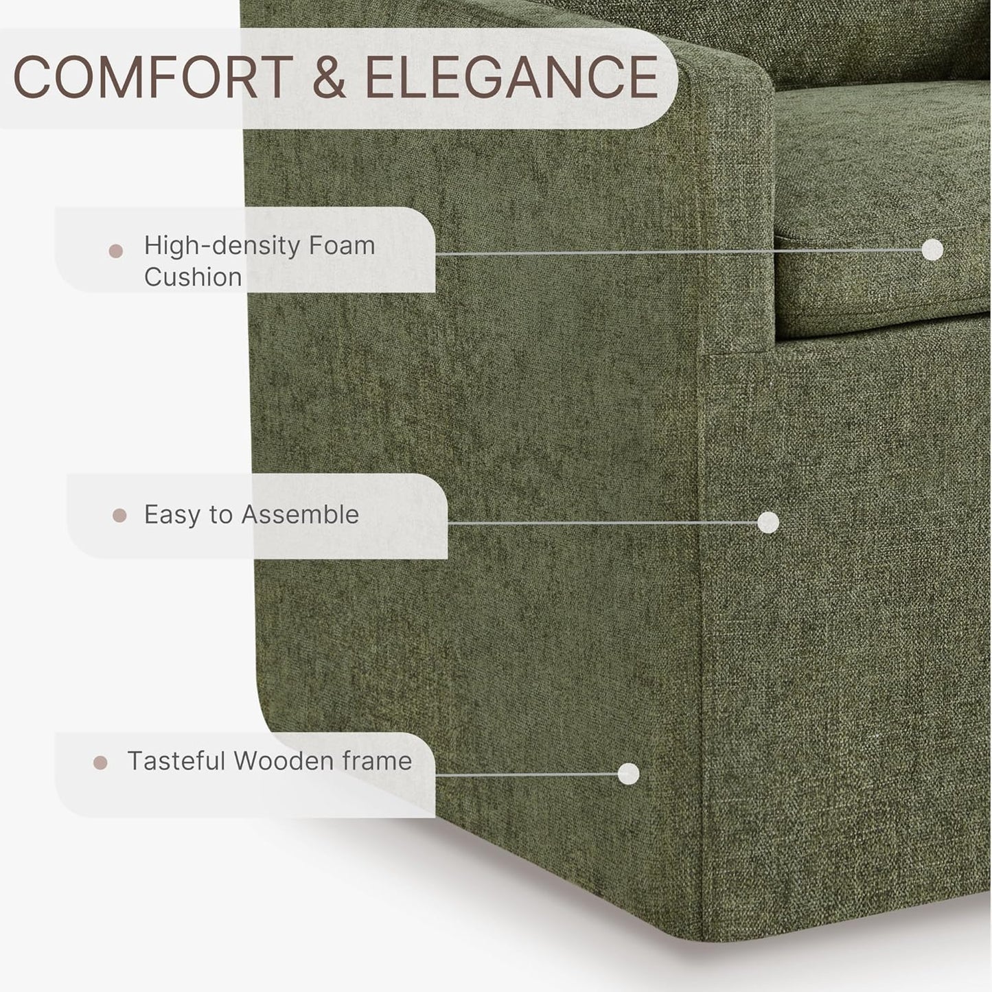 Upholstered Dining Chairs with Casters Easy Assembly Side Deskchair with Rollers for Diningroom Living Room, Green, 1 Box