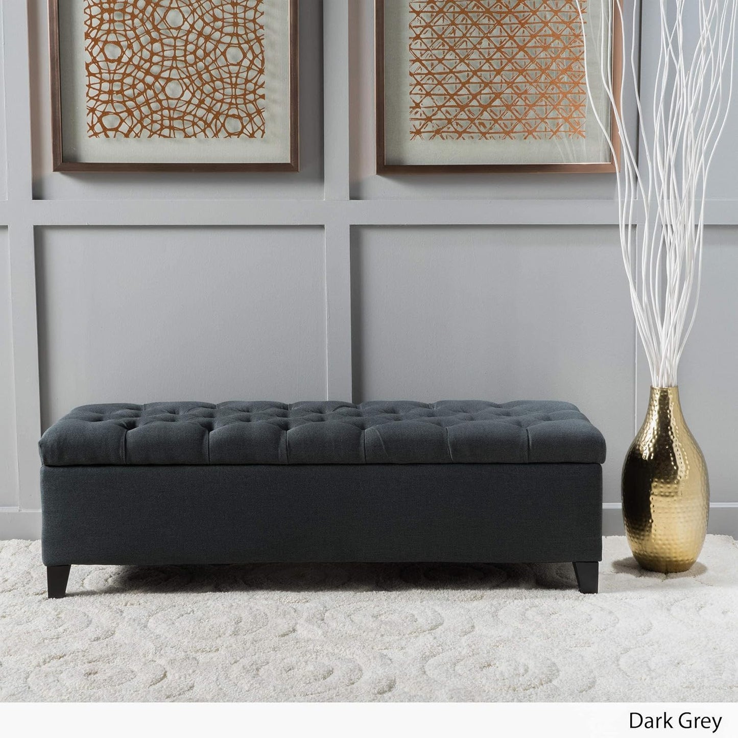 Christopher Knight Home Ottilie Fabric Storage Ottoman, Dark Grey Dimensions: 17.50”D x 51.00”W x 17.00”H