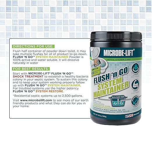MICROBE-LIFT Septic Tank System Maintainer - 6 Month Supply - Digests Grease, Fats, Oils, and Tissues in Septic Tanks Up to 2,500 Gallons, 18oz