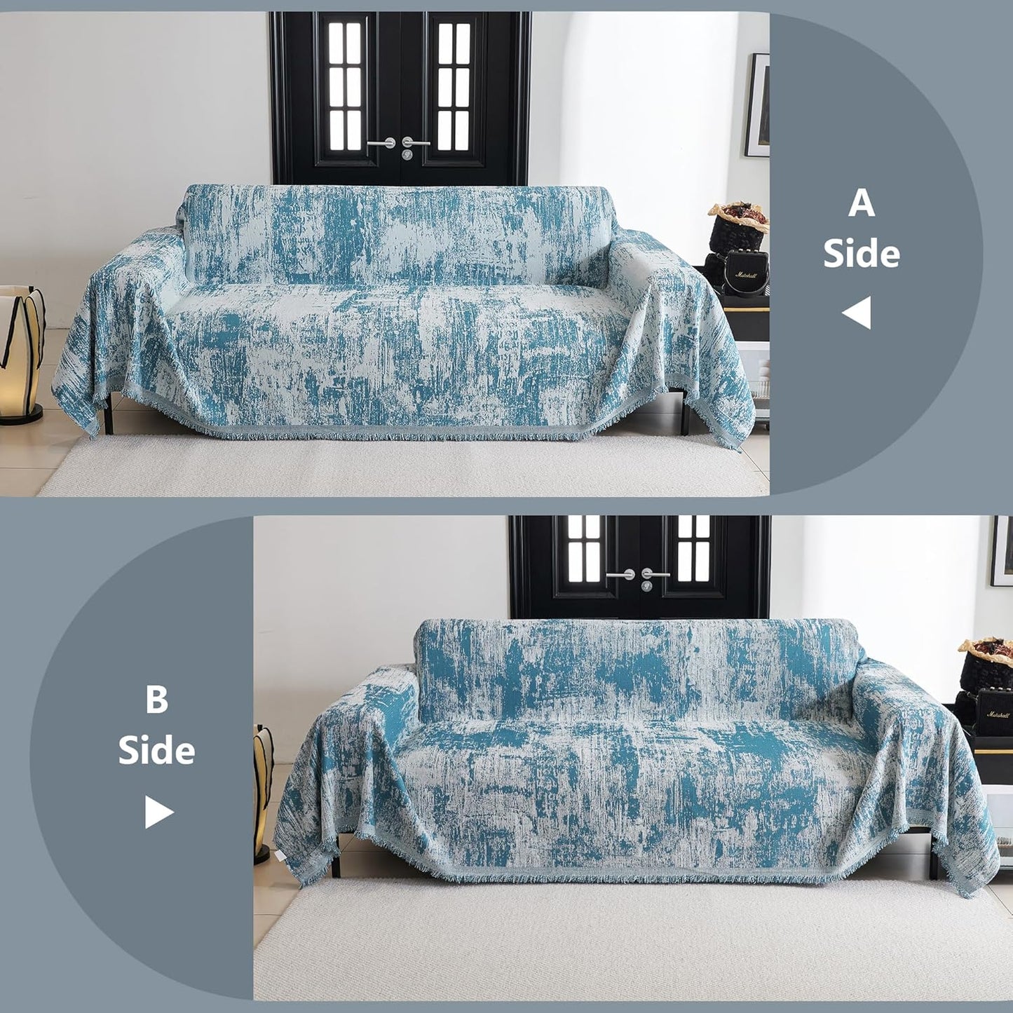 MYSKY HOME Couch Cover for Sectional Sofa Set Sage Geometric Furniture Sofa Cover Washable for Dog Cat Pets Couch Cover 3 Seat Sofa Chenille Couch Protector Multi-Use Couch Cover Blanket, 71" X134"