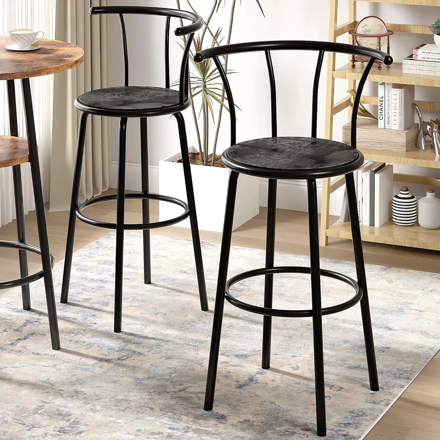 VECELO Bar Stools Set of 2, Swivel Counter Stools with Backrest, Bar Height Stools for Dining Room, Kitchen Island, Pub, Easy Assembly, Dark Grey