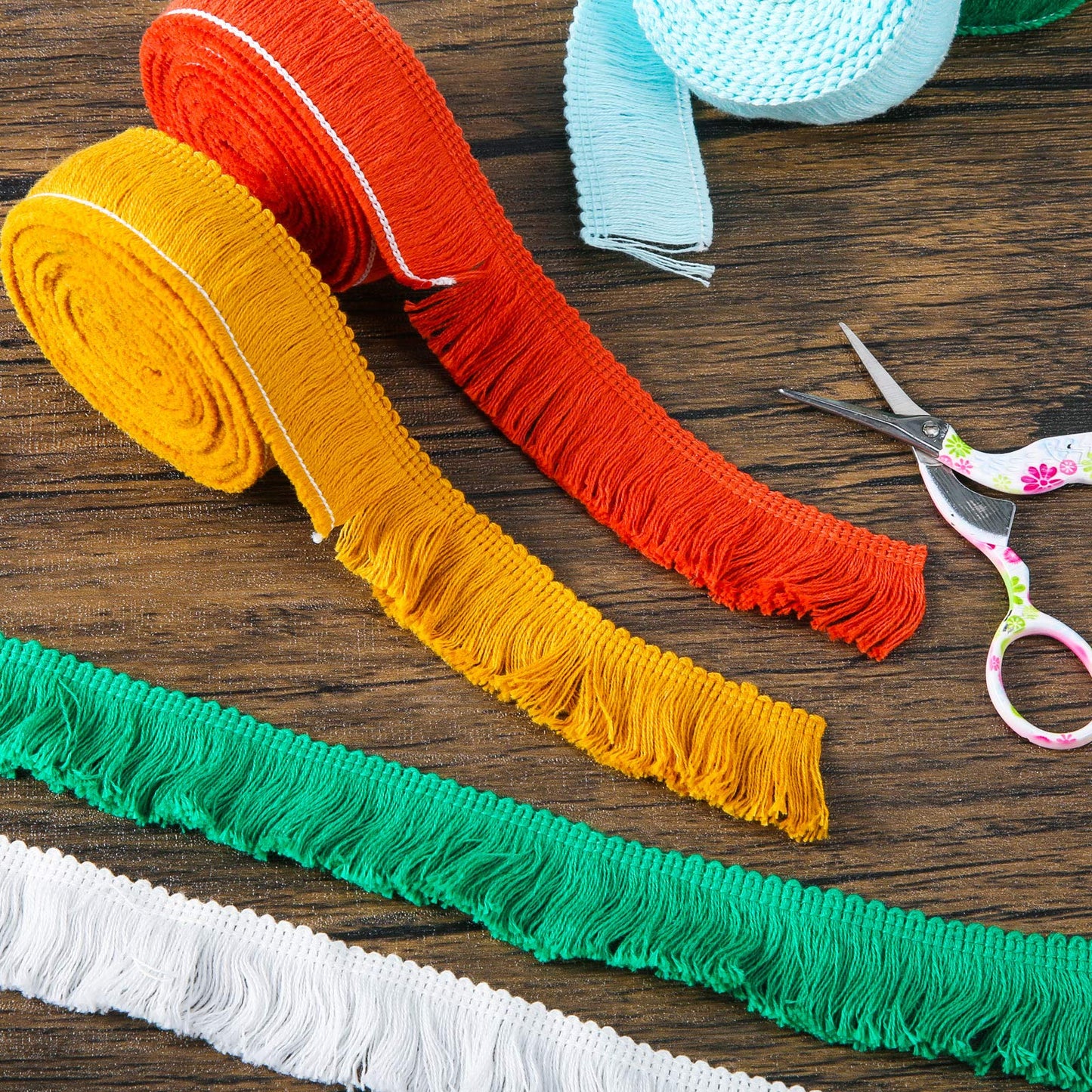 Syhood 10 Rolls 30 Yards 25 mm Wide Fringe Tassel Trim, Lace Ribbon Fringe Trim Lace for Sewing Crafts Clothing, Curtains(Colorful)