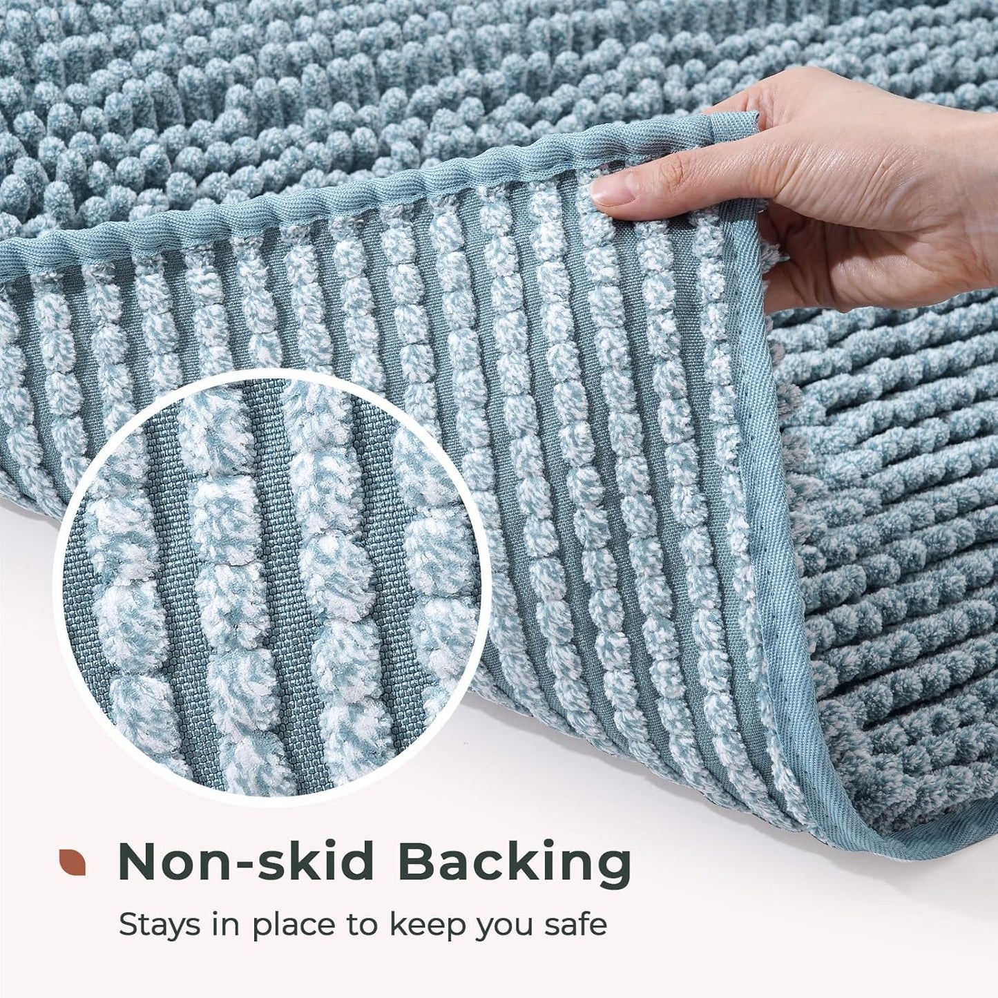 FRESHMINT Chenille Bathroom Rugs Mat 32"x20", Non-Slip Bath Mat for Bathroom Floor & Bathtub, Washable Shower Shag Bath Rugs, Soft Fluffy Thick Water Absorbent Microfiber Shower Mat, Aqua & White