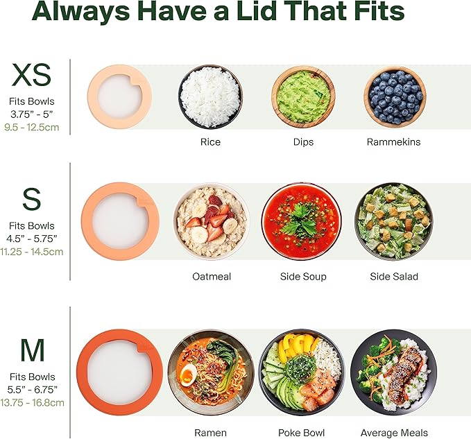 Food Huggers Replacement Lids for Glass Storage Containers Silicone & Glass Lids that Don’t Crack | Fits Most Round Container Brands & Bowls | 100% Plastic Free | 1 Lid (X-Small), Gradual Green