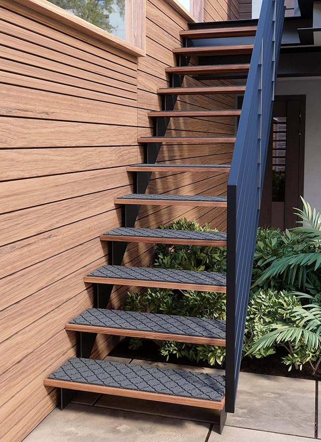 Outdoor Stair Treads Non-Slip 35”x10” (6-Pack) – Carpet Treads with Rubber Backing Moroccan Grey