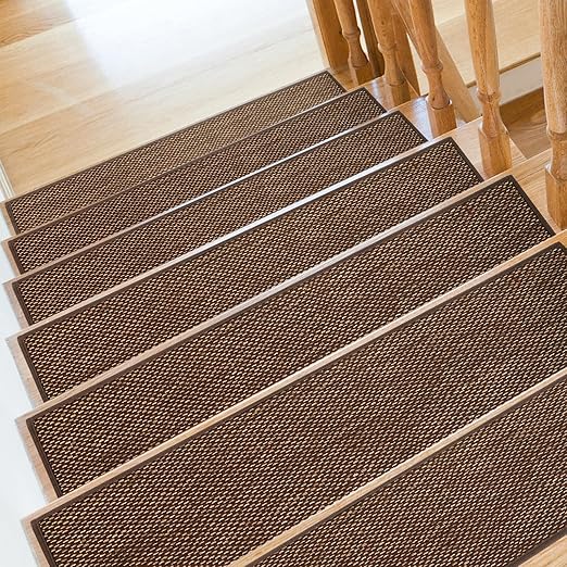 Stair Treads Non Slip for Wooden Steps Indoor 10" x 30" 12 Pack Extra Wide Stair Tread Carpet Stairs Runner, Step Pads with Reusable Adhesive for Dogs Kids Elders, Machine Washable, Brown