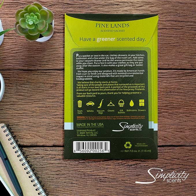 Simplicity Scents Pine Lands Scented Sachets Pack of 6, Everyday - Long-Lasting Scented Bags, Home Fragrance, Air Freshener & Deodorizer for Closet, Room, Drawer, or Cars, Made in USA