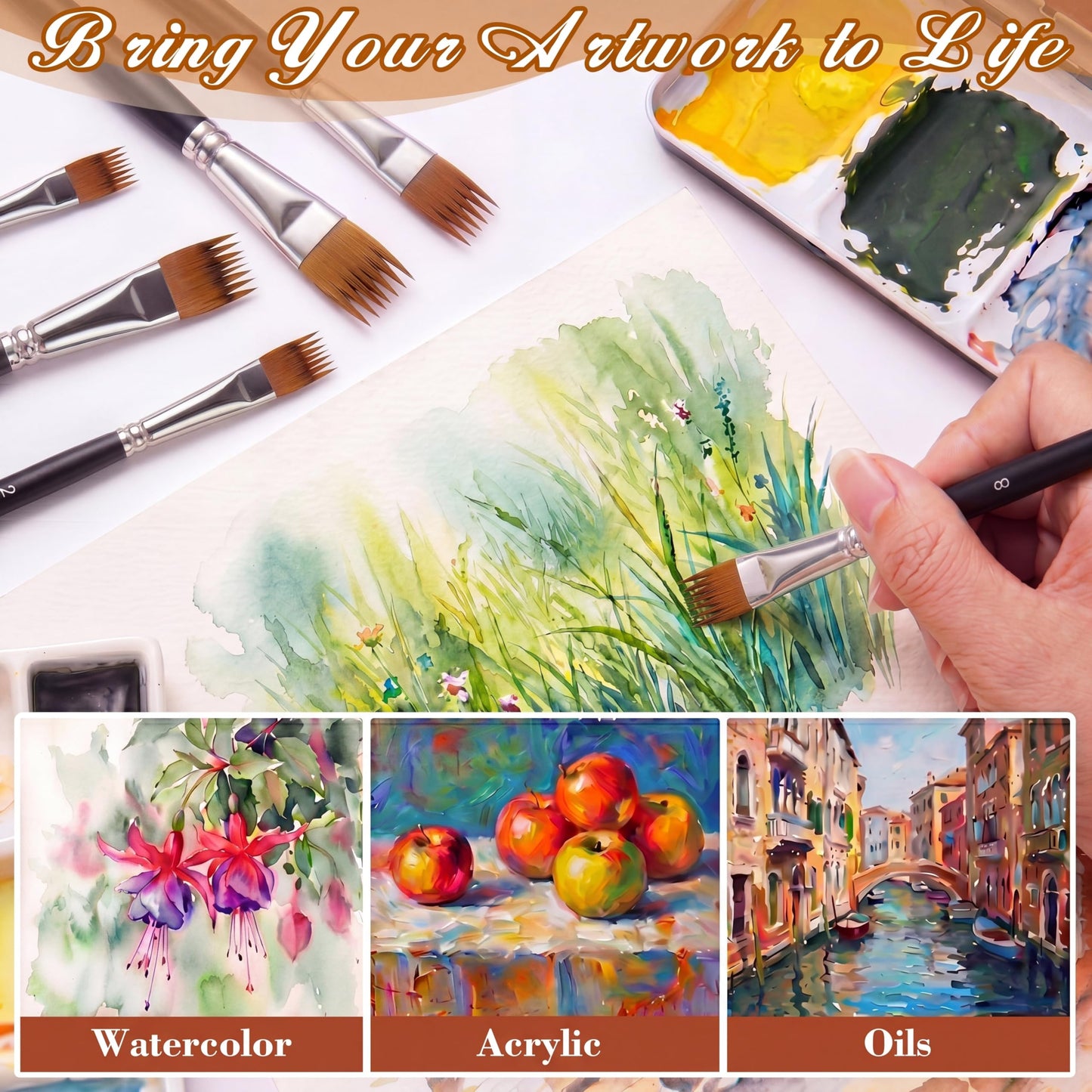 SiliFine 6 Pcs Dual Layer Grainer Brush Set, Texture Flat Comb Paint Brushes for Grass, Fur, Hair, Wood Grain Effect, Synthetic Nylon Painting Tool for Acrylic Watercolor Oil Painting Crafts(Black)