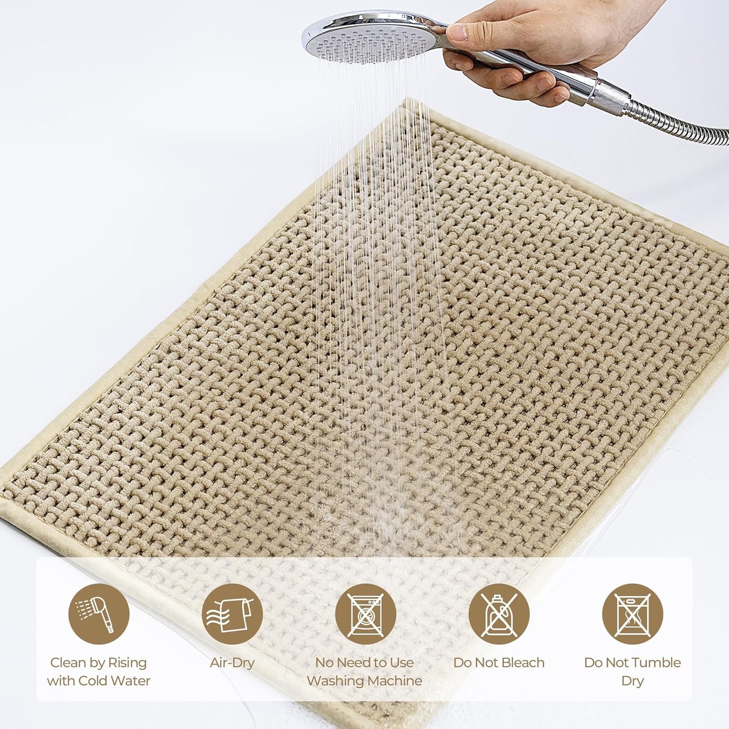 GRANNY SAYS Beige Bathroom Rugs, Absorbent Bath Mats for Bathroom, 36" x 24", Soft Chenille Bathroom Mat, Small Bath Rugs Non Slip Washable, Quick Dry, Thin, Rug for Tub and Shower