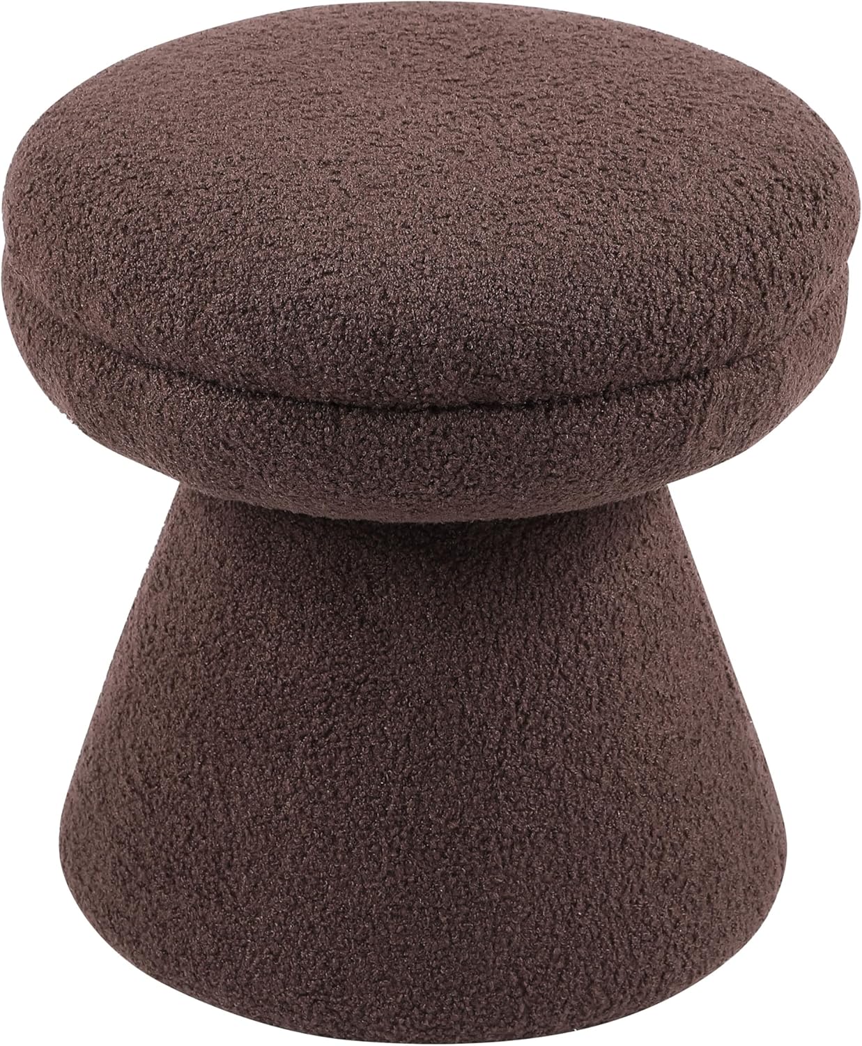 Furniture of America Rami Modern 18-inch Mushroom-Shape Upholstered Ottoman with Tapered Pedestal, Vanity Stool Chair, Small Foot Stool for Bedroom, Living Room, Entryway, Brown