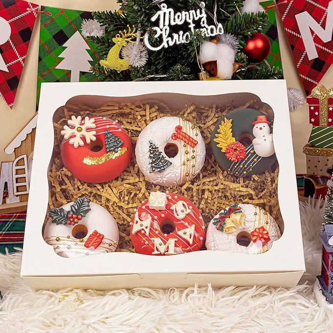 12pcs10x8x2.5 Inch White Bakery Boxes Treat Boxes with Window for Pastry, Cookie, Desserts, Chocolate Strawberries, Pies, Donuts, Muffins,Cupcake
