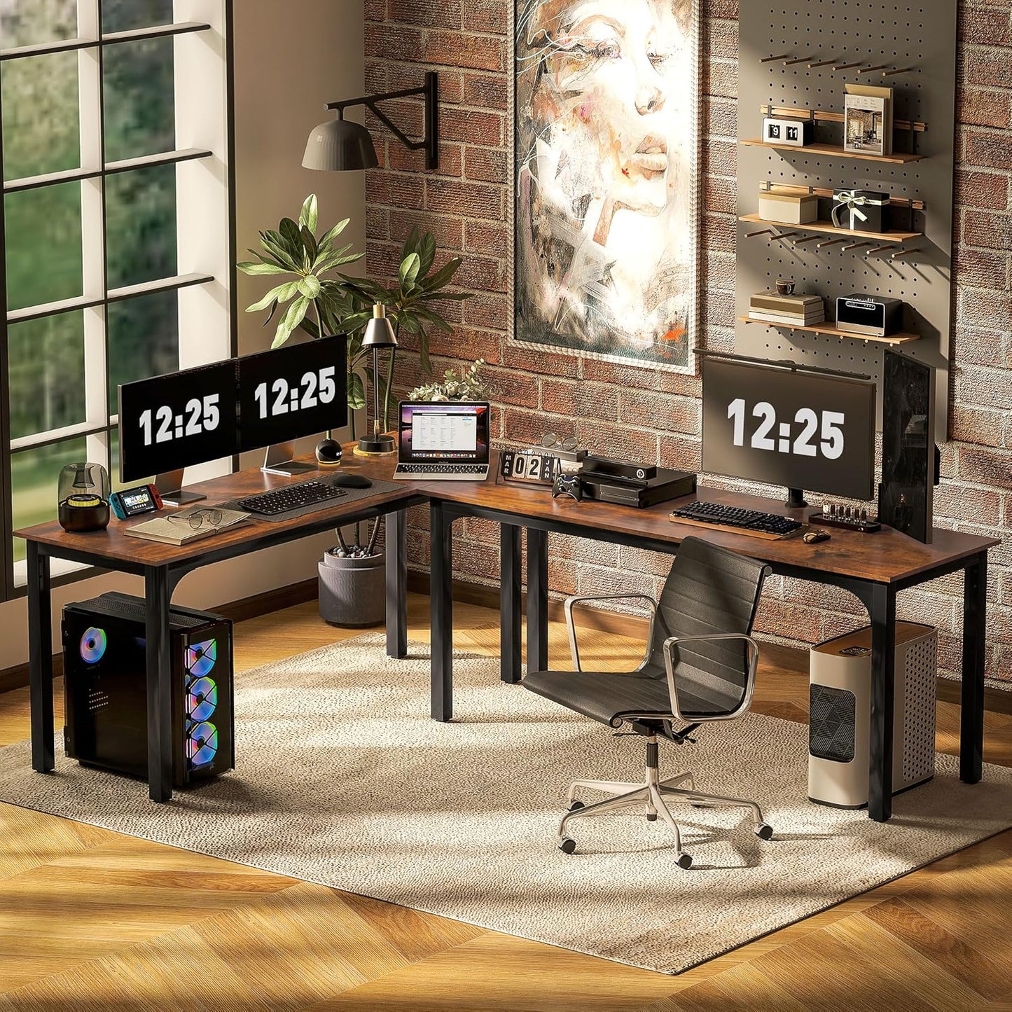 HOMCOM Modern Simple Large Computer Desk, 71" Long Home Office Desk for Two Person, Multi-Purpose Computer Table for Home Office Study, Rustic Brown