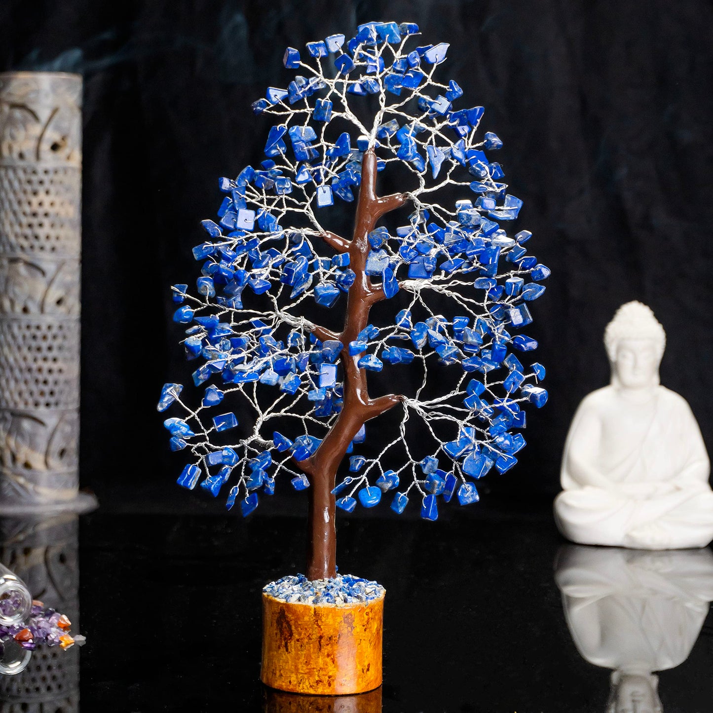 Crocon® Lapis Lazuli Crystal Tree of Life Birthday Gifts for Men, Dad, Friends Healing Crystals Spiritual Blue Shelf Crystal Decor Feng Shui Table Decor Gift for Men Housewarming Home Decor Gift