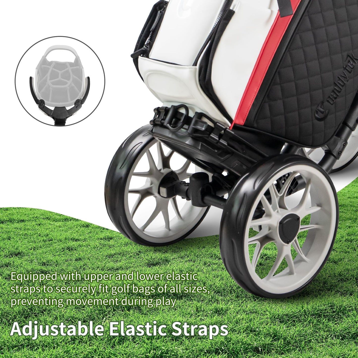 Caddytek CaddyCruiser ONE V8 4 Wheel Golf Push Cart - Lightweight Aluminum Foldable Cart with EVA Wheels, Foot Brake, Adjustable Handle, Cooler Basket, Umbrella Holder, Drink Holder, Scorecard Console