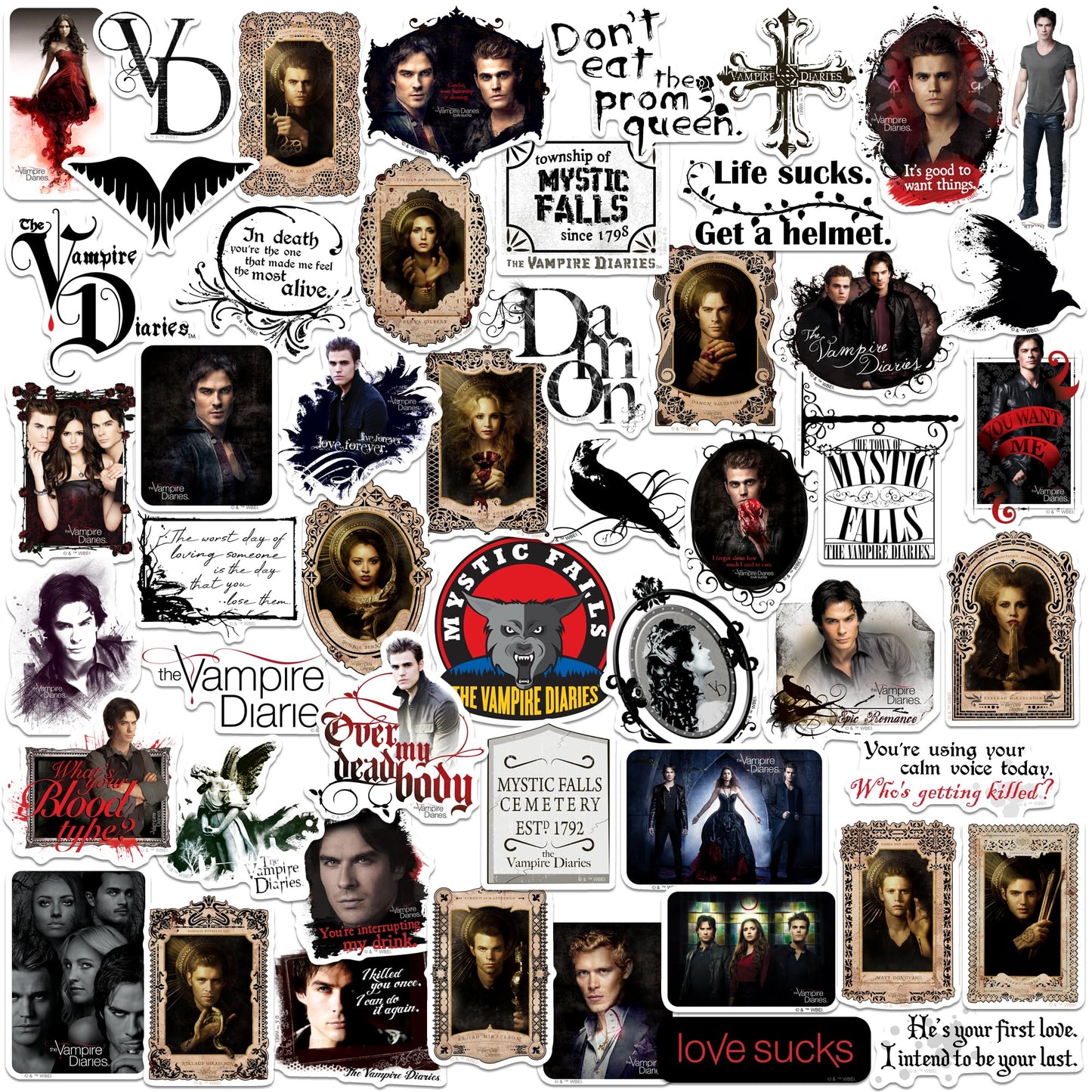 The Vampire Diaries 50ct Vinyl Large Deluxe Stickers Variety Pack - Laptop Water Bottle Scrapbooking Tablet Skateboard Indoor/Outdoor-New