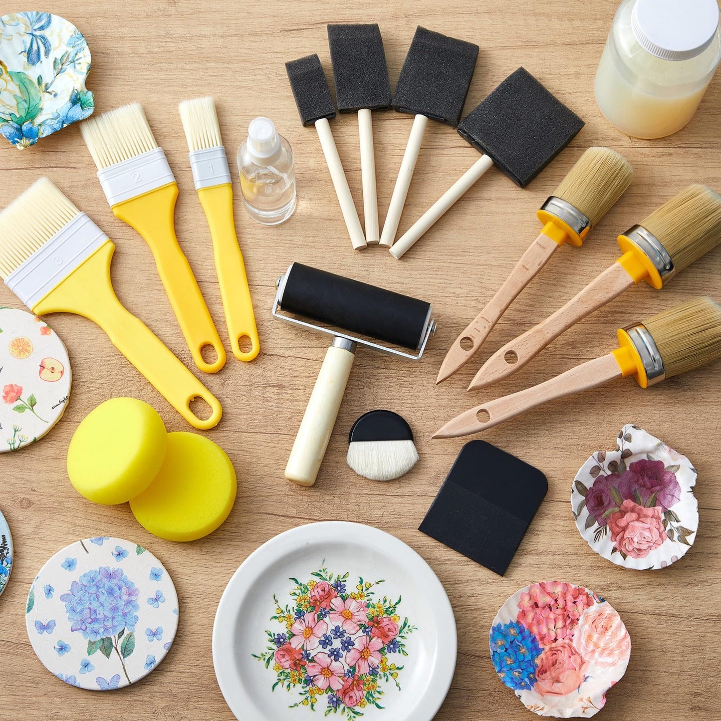 Crtiin Detailing Brush Set & Decoupage Tool Kit for Furniture, Professional Chalk Paint Brushes for Refinishing, Waxing, Staining, Cleaning, Arts & Crafts Supplies (Set of 16)