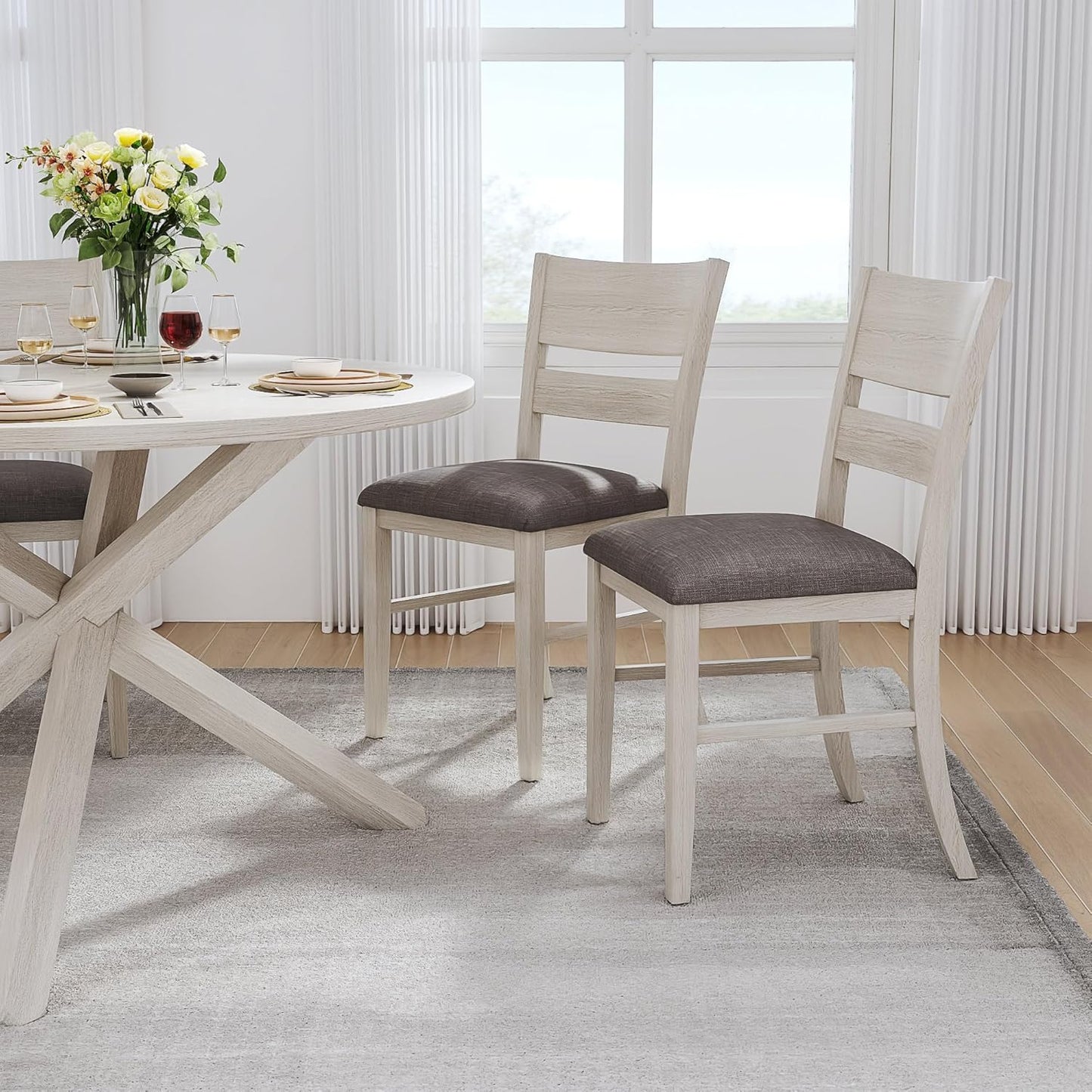 VECELO Peatuk 4-Piece Solid Wood Dining Table Set for 4-6, Modern Breakfast Dinette Kitchen Table with Chairs for Dining Room, Kitchen, Grey