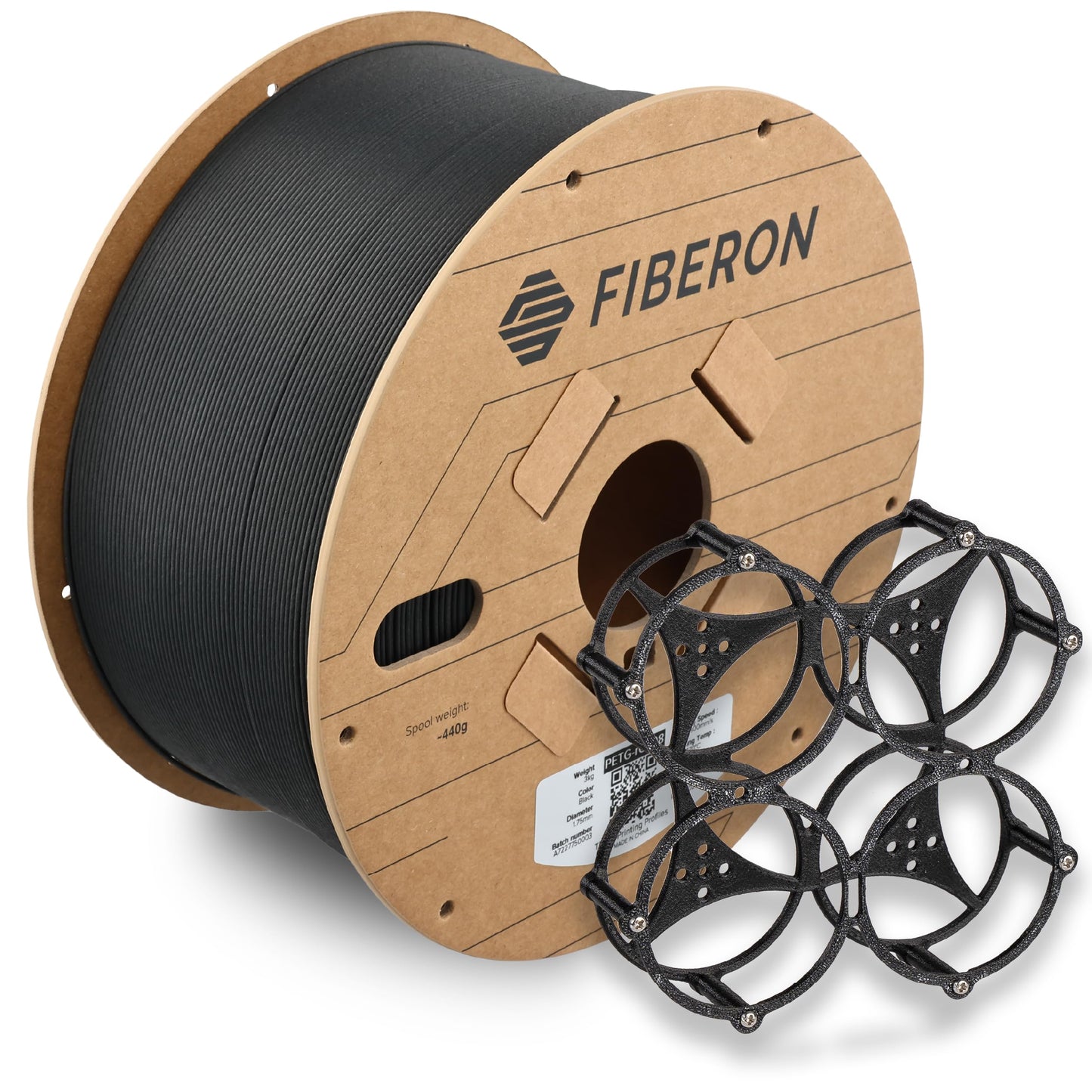 Polymaker Fiberon PETG-RCF Filament Black 1.75mm 3kg, Recycled Carbon Fiber Reinforced PETG 3D Printing Filament Ideal for Drone